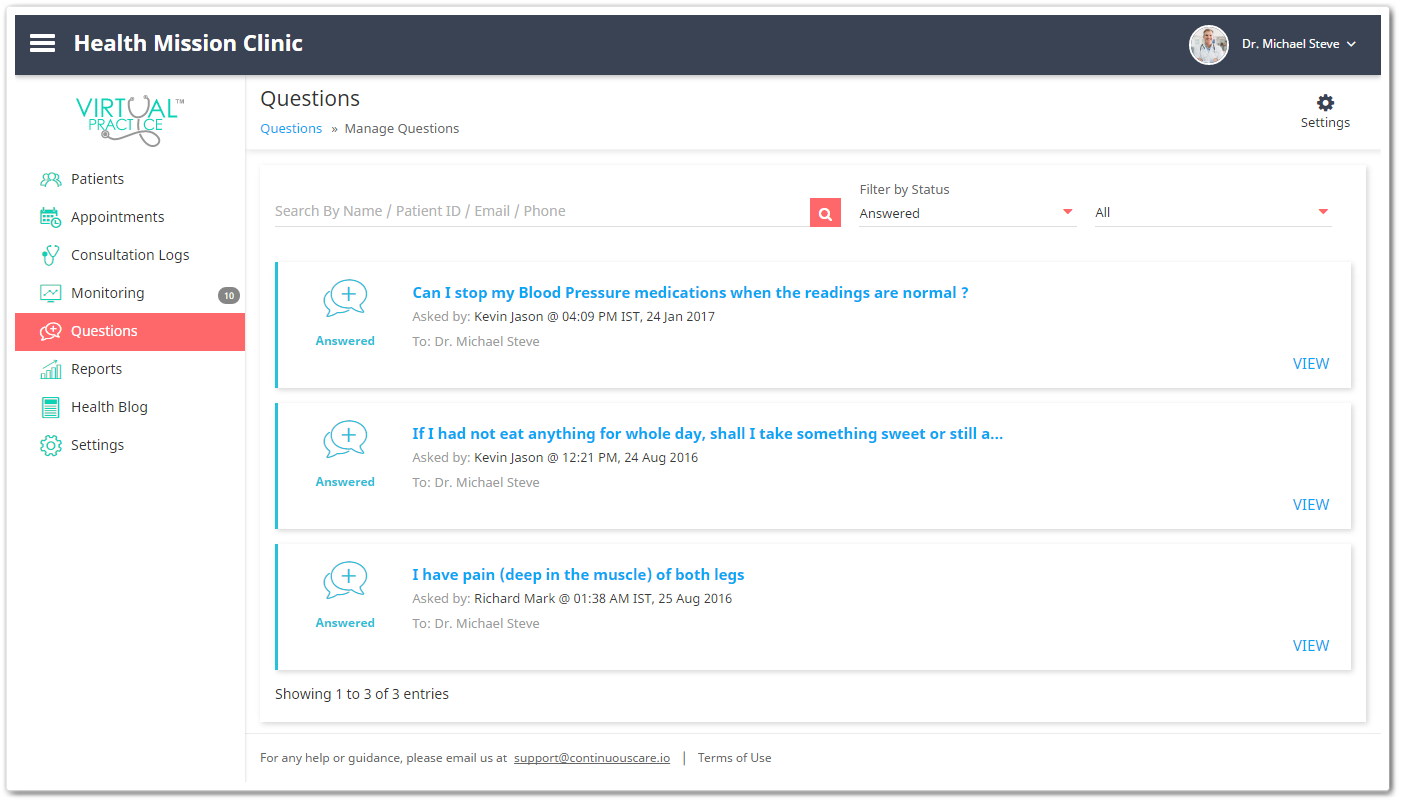 questions listings 1 web drop effect ContinuousCare Virtual Practice
